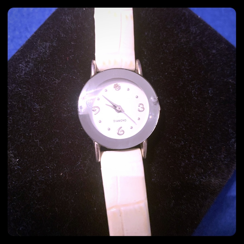 Thin silver & white watch